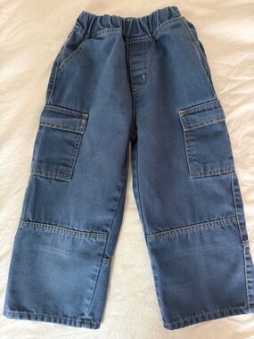 Kids Dark Blue Cargo Pants - Elastic Waist